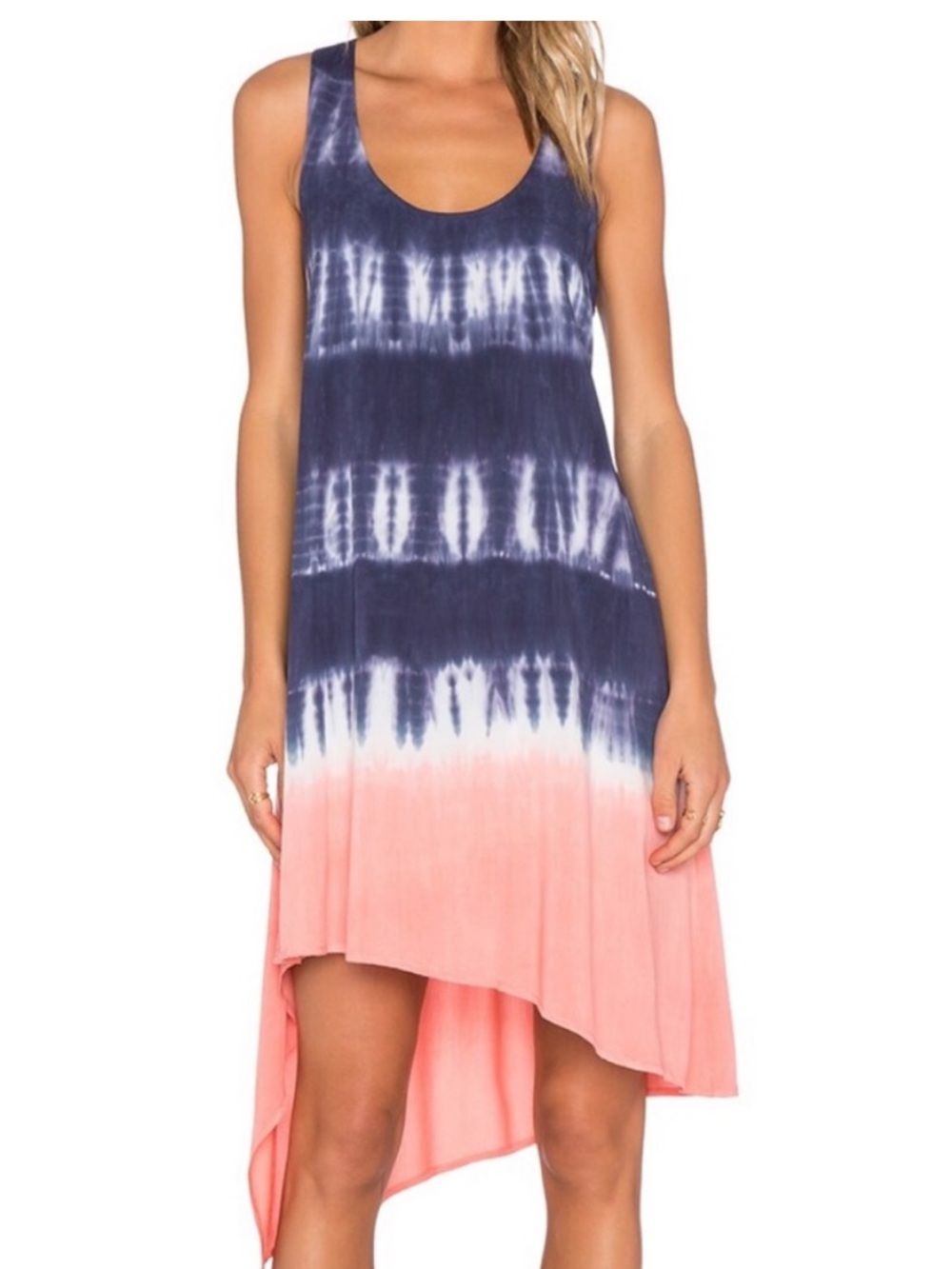 Splendid Navy Coral Tie-Dye High Low Dress